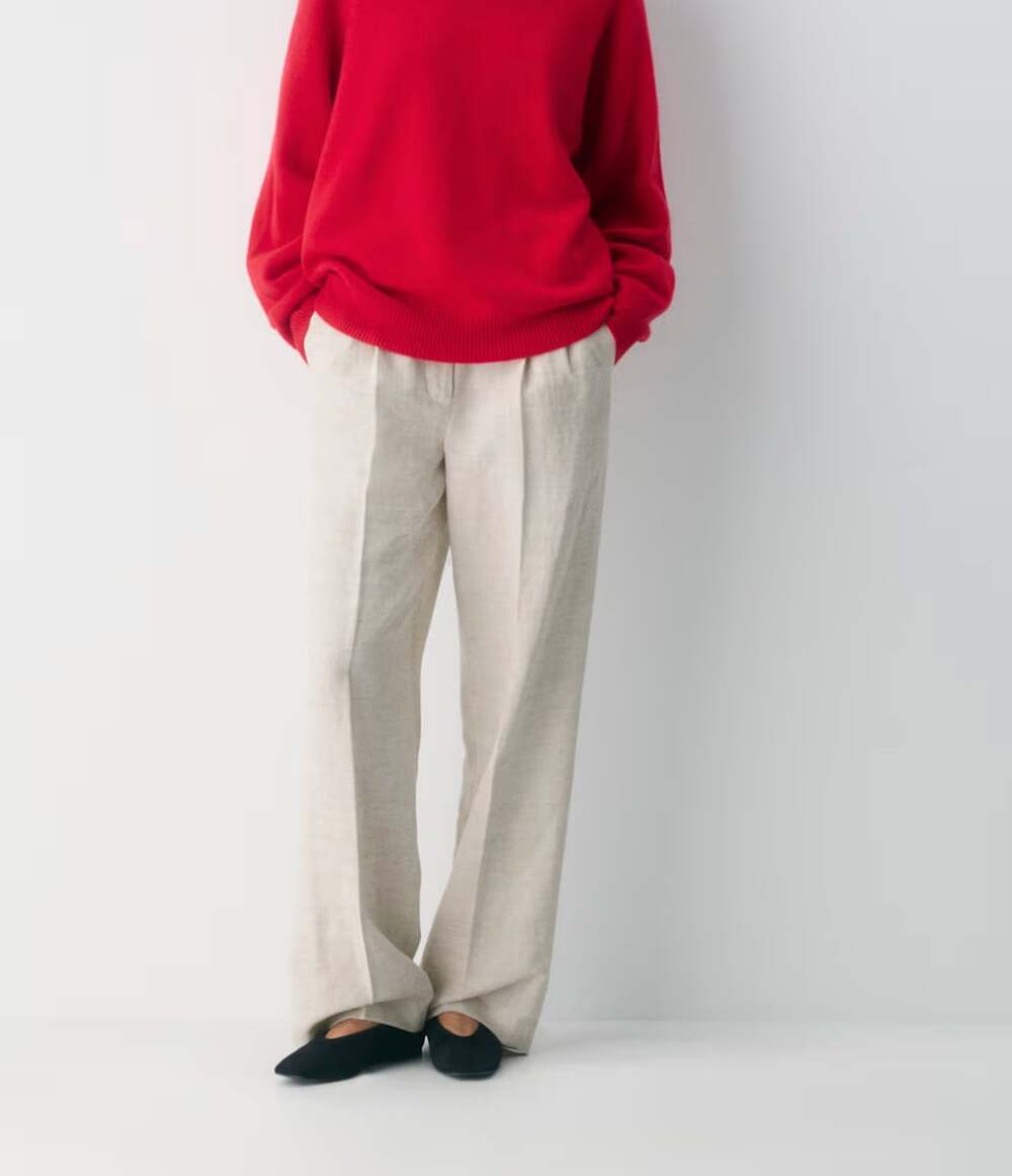 Aritzia The Effortless Pant CruiseLinen in Natural Ecru Size 2 Wide Leg